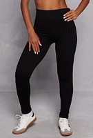 Womens Seamless Shadow Stripe Leggings, Black, Size L-XL