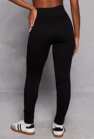 Womens Seamless Shadow Stripe Leggings, Black, Size L-XL