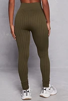 Womens Seamless Shadow Stripe Leggings, Green, Size L-XL