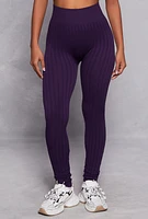 Womens Seamless Shadow Stripe Leggings, Purple, Size S-M