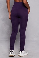 Womens Seamless Shadow Stripe Leggings, Purple, Size S-M