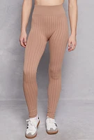 Womens Seamless Shadow Stripe Leggings, Khaki, Size L-XL