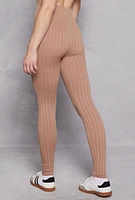 Womens Seamless Shadow Stripe Leggings, Khaki, Size L-XL