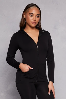 Womens Seamless Zip Front Hooded Top, S-M