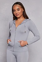 Womens Seamless Zip Front Hooded Top, Grey,