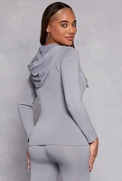 Womens Seamless Zip Front Hooded Top, Grey,