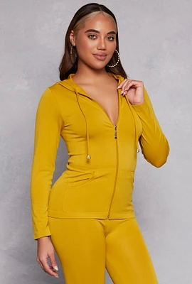 Womens Seamless Zip Front Hooded Top, Yellow, Size S-M