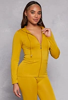 Womens Seamless Zip Front Hooded Top, Yellow, Size S-M