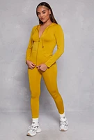 Womens Seamless Zip Front Hooded Top, Yellow, Size S-M