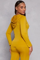 Womens Seamless Zip Front Hooded Top, Yellow, Size S-M