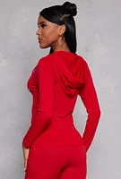 Womens Seamless Zip Front Hooded Top, Red, Size S-M