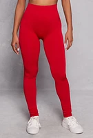 Womens Seamless High Waist Leggings, Red,