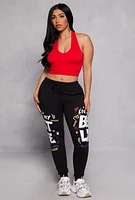 Womens Living My Best Life Graphic Drawstring Joggers, Black, Size M