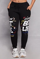 Womens Living My Best Life Graphic Drawstring Joggers,