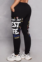 Womens Living My Best Life Graphic Drawstring Joggers, Black, Size M