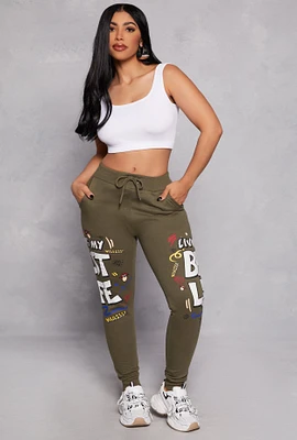 Womens Living My Best Life Graphic Drawstring Joggers,