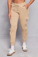 Womens Fleece High Waist Drawstring Cargo Joggers, L