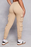 Womens Fleece High Waist Drawstring Cargo Joggers, L
