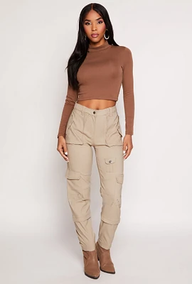 Womens Hyperstretch High Waisted Cargo Joggers, Khaki, Size XL