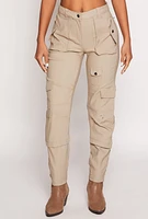 Womens Hyperstretch High Waisted Cargo Joggers, Khaki, Size L