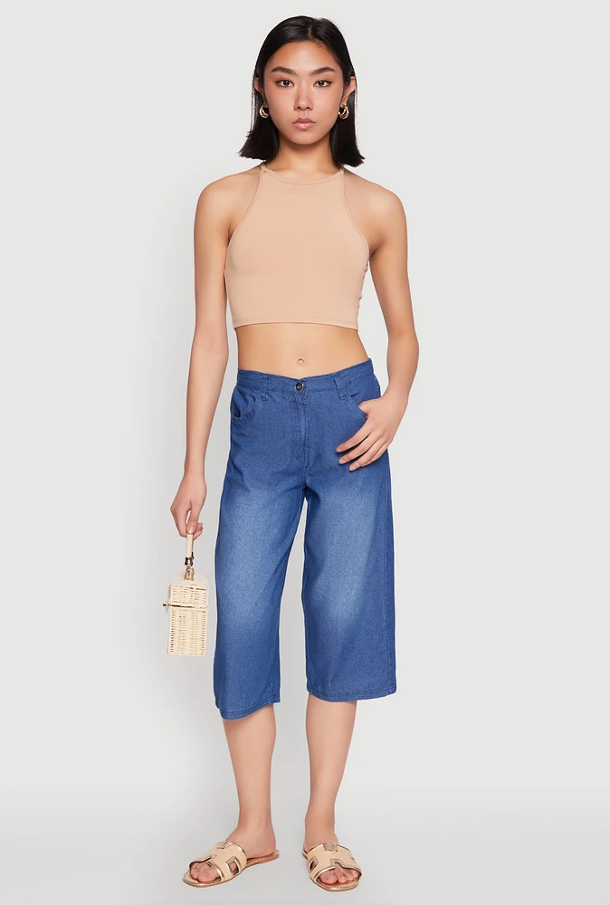 Womens Chambray Culottes, Blue, Size M