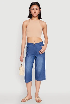 Womens Chambray Culottes, Blue, Size M