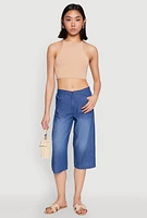 Womens Chambray Culottes, Blue, Size M