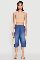 Womens Chambray Culottes, Blue, Size M