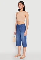 Womens Chambray Culottes, Blue, Size M