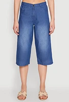 Womens Chambray Culottes, Blue, Size M