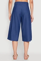 Womens Belted Front Chambray Culottes, Blue, Size XL
