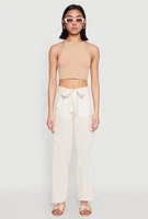 Womens Tie Waist Belted Cargo Pants, White,