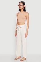 Womens Tie Waist Belted Cargo Pants, White,