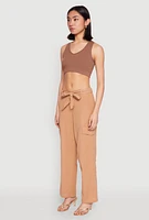 Womens Tie Waist Belted Cargo Pants, Khaki, Size L