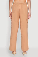 Womens Tie Waist Belted Cargo Pants, Khaki, Size L