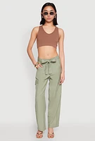 Womens Tie Waist Belted Cargo Pants, XL