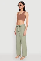 Womens Tie Waist Belted Cargo Pants, XL