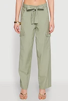 Womens Tie Waist Belted Cargo Pants, XL