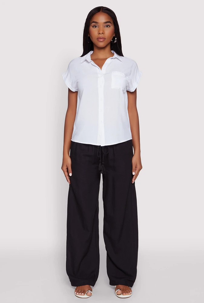 Womens Linen High Waisted Pants,