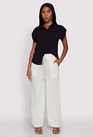 Womens Linen High Waisted Pants, White, Size M