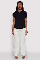 Womens Linen High Waisted Pants, White, Size M