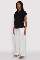 Womens Linen High Waisted Pants, White, Size M