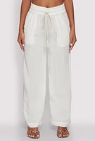 Womens Linen High Waisted Pants, White, Size M