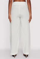 Womens Linen High Waisted Pants, White, Size M