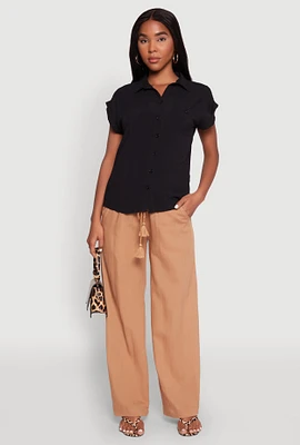 Womens Linen High Waisted Pants, Beige, Size S