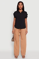 Womens Linen High Waisted Pants, Beige, Size S