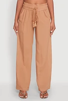 Womens Linen High Waisted Pants, Beige, Size S
