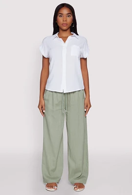 Womens Linen High Waisted Pants, Green, Size M