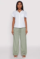 Womens Linen High Waisted Pants, Green, Size M