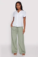 Womens Linen High Waisted Pants, Green, Size M